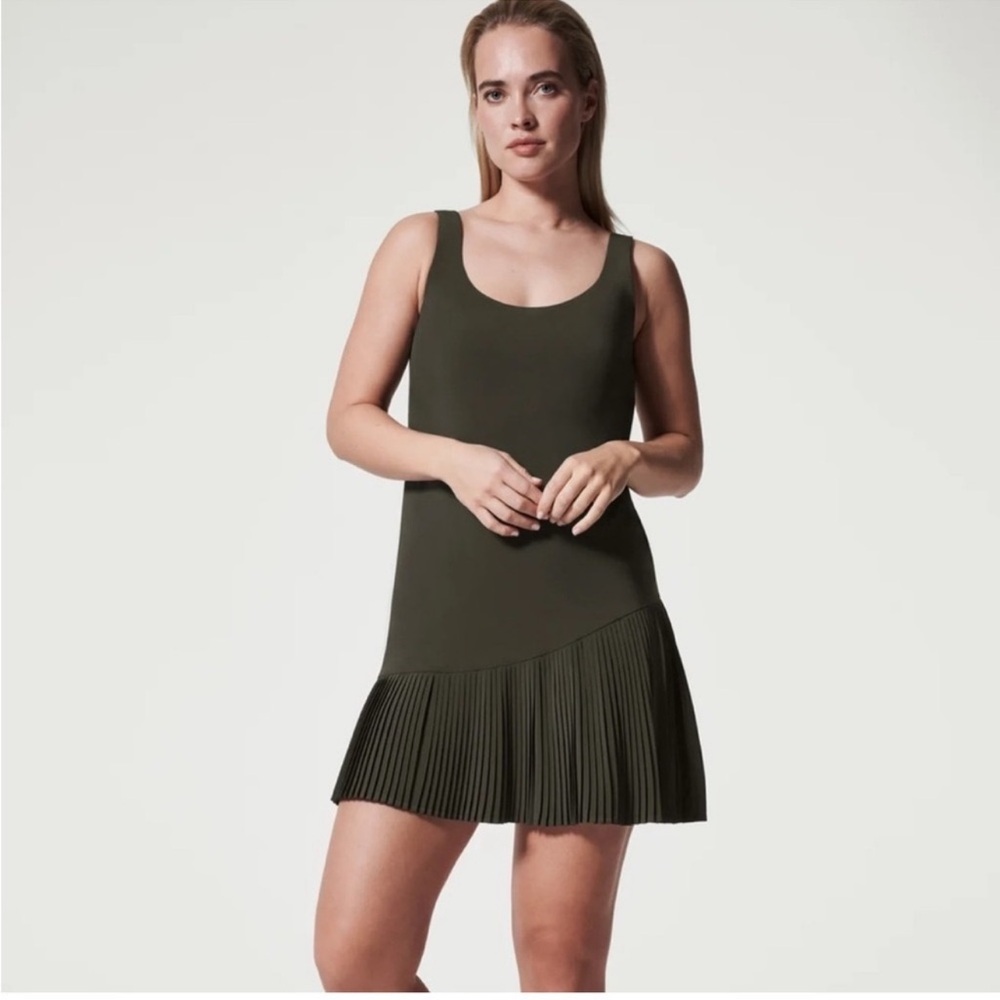 NWT $128 SPANX Yes Pleats! Mini Dress XL Get Moving Athletic Pine Stone